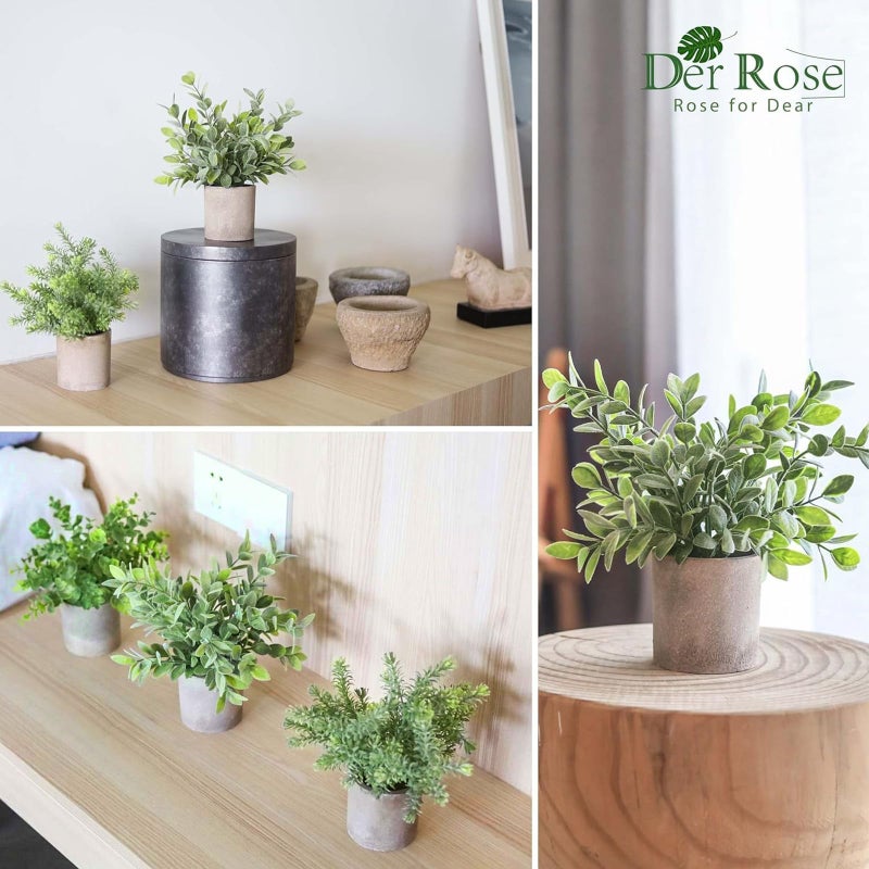 Der Rose 3 Pack Mini Potted Fake Plants Artificial Plastic Eucalyptus Plants Topiaries for Home Office Desk Farmhouse Shelf Room Bathroom Decor(Sage Green) - Image 3